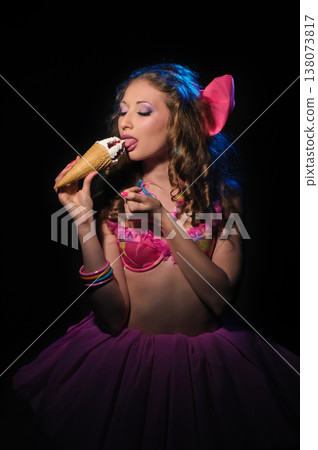 Glamour woman with ice-cream Glamour woman with ice-cream 138073817