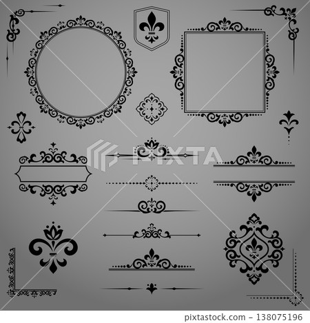 Vintage Set. Floral elements for design monograms, invitations, frames, menus and labels. Graphic design of the website, cafes, boutiques, hotels, wedding invitations. 138075196