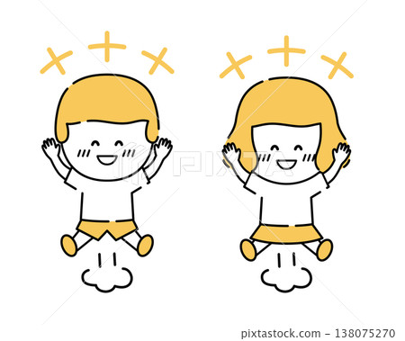 一組描繪孩子歡呼雀躍的插圖。 一組描繪孩子歡呼雀躍的插圖。 138075270