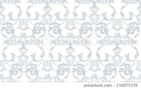Hand drawing baroque seamless pattern vector illustration blue elements Hand drawing baroque seamless pattern vector illustration blue elements 138075376
