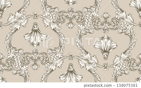 Vintage ornate hand drawing baroque seamless pattern vector illustration 138075381