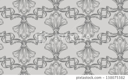 Vector hand drawing baroque seamless pattern illustration monochrome gray colors Vector hand drawing baroque seamless pattern illustration monochrome gray colors 138075382