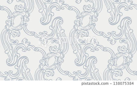 Hand drawing baroque seamless pattern vector illustration monochrome elements 138075384