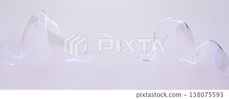 3D abstract liquid glass transparent ribbon wave line with blue violet gradient on light pastel background. Flowing curves, crystal clear water, dynamic fluid flow, render glossy tape. 3D illustration 3D abstract liquid glass transparent ribbon wave line with blue violet gradient on light pastel background. Flowing curves, crystal clear water, dynamic fluid flow, render glossy tape. 3D illustration 138075593