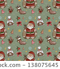 Festive Christmas Pattern with Santa, Gifts, and Holiday Icons 138075645