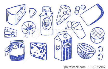 Doodle Style Milk, Cheese and Yogurt Collection. Doodle Style Milk, Cheese and Yogurt Collection. 138075987