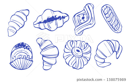 Croissants and Pastries Outline Doodle Set Croissants and Pastries Outline Doodle Set 138075989