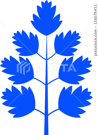 Simple Blue Stylized Leaf Branch on White Background Vector 138076451