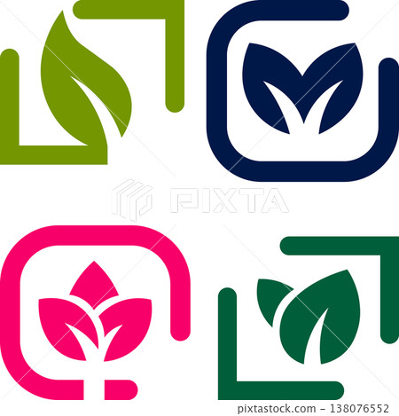 Diverse Leaf Icons in Square Frames - Color Palette with Leaf Icon Diverse Leaf Icons in Square Frames - Color Palette with Leaf Icon 138076552