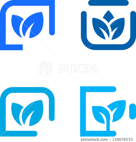 Blue and Teal Leaf Icons in Square Frames - Technology and Nature 138076553