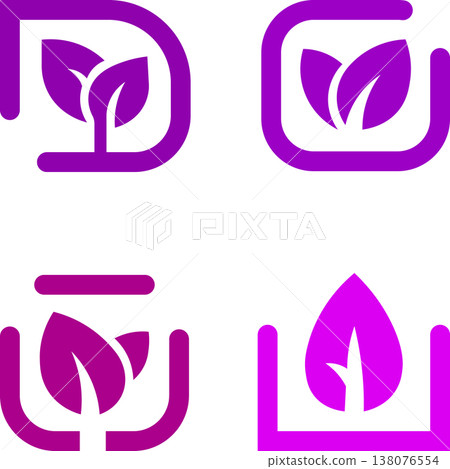 Purple Leaf Icons in Rounded Square Frames - Organic Design Set 138076554