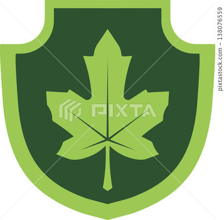 Maple Leaf Emblem in Shield - Nature and Organic Symbol with Leaf Shape 138076559