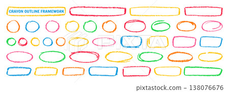 Crayon outline ovals circles and ellipse set chalk pencil drawn elements handwritten line art frame Crayon outline ovals circles and ellipse set chalk pencil drawn elements handwritten line art frame 138076676