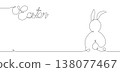 Easter Bunny banner in line art style, Minimalist design, Continuous One Line Drawing Bunny for Spring Concept Card, vector illustration isolated on white background, copy space for text 138077467