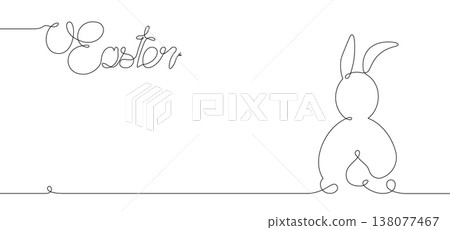 Easter Bunny banner in line art style, Minimalist design, Continuous One Line Drawing Bunny for Spring Concept Card, vector illustration isolated on white background, copy space for text Easter Bunny banner in line art style, Minimalist design, Continuous One Line Drawing Bunny for Spring Concept Card, vector illustration isolated on white background, copy space for text 138077467