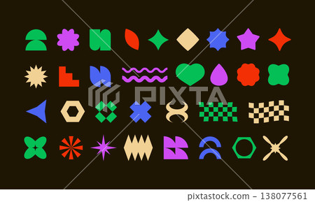 Y2K流行彩色抽象形狀幾何設計材料套裝 138077561