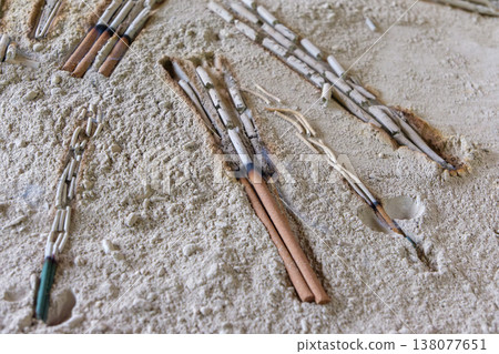 Incense sticks placed in the ashes of the incense burner and a silent prayer. Incense sticks placed in the ashes of the incense burner and a silent prayer. 138077651