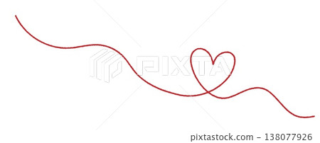 Red thread twisted into a heart shape. Hand drawn Valentine s Day illustration with yarn cord creating a love symbol on a white background. Simple doodle style vector icon. 138077926