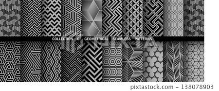 Geometric set of seamless black and gray patterns. Simple vector graphics Geometric set of seamless black and gray patterns. Simple vector graphics 138078903