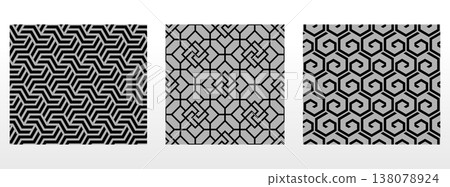 Geometric set of seamless black and gray patterns. Simple vector graphics 138078924