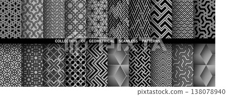 Geometric set of seamless black and gray patterns. Simple vector graphics 138078940