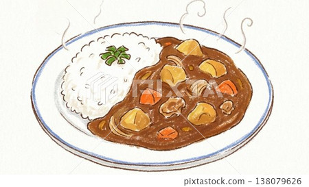 咖哩飯插圖，湯汁豐富（食物） 138079626