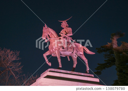 The illuminated equestrian statue of Date Masamune 138079780