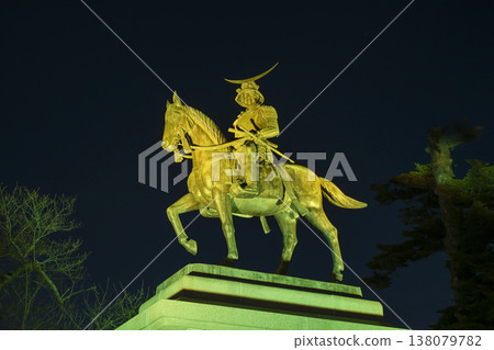 The illuminated equestrian statue of Date Masamune The illuminated equestrian statue of Date Masamune 138079782