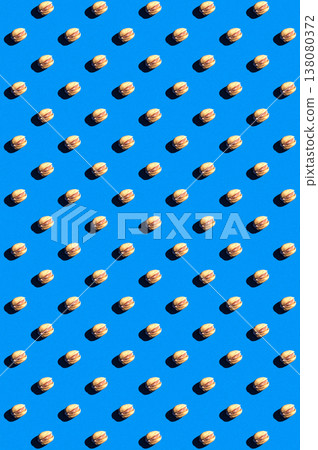Pistachio pattern on blue background, colorful flat lay food texture top view 138080372