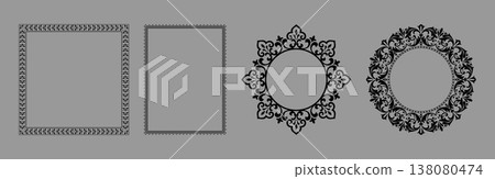 Set of decorative frames Elegant vector element for design in Eastern style, place for text. Floral black and gray frames. Lace illustration for invitations and greeting cards Set of decorative frames Elegant vector element for design in Eastern style, place for text. Floral black and gray frames. Lace illustration for invitations and greeting cards 138080474