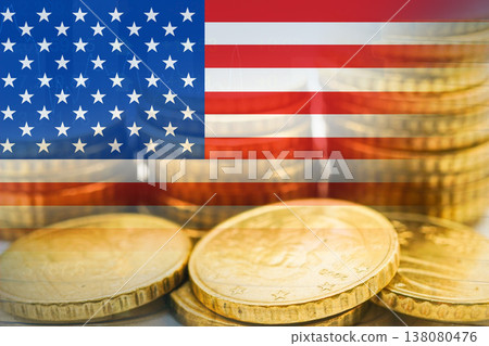 USA America flag with stock market finance, economy trend graph digital technology. USA America flag with stock market finance, economy trend graph digital technology. 138080476