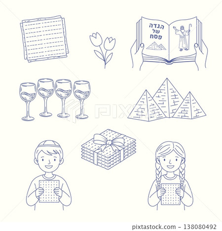 Passover Jewish holiday symbols illustrations Passover Jewish holiday symbols illustrations 138080492