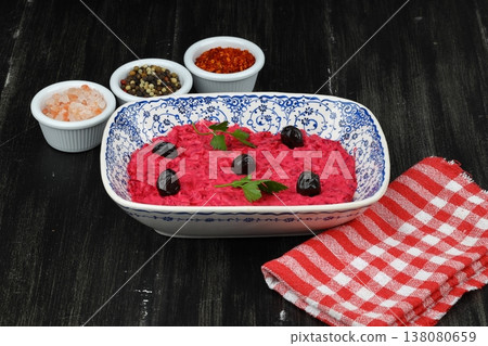 Healthy Beetroot Yogurt Dip with Garlic and Dill in a Bowl Healthy Beetroot Yogurt Dip with Garlic and Dill in a Bowl 138080659