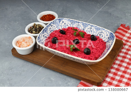Healthy Beetroot Yogurt Dip with Garlic and Dill in a Bowl Healthy Beetroot Yogurt Dip with Garlic and Dill in a Bowl 138080667