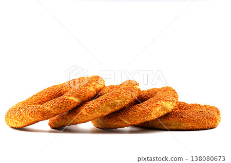 Turkish traditional bagel / simit with sesame on white background, turkish breakfast pastry concept 138080673
