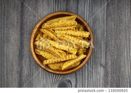 Honey Mustard Tortilla Corn Chips in a Bowl on Wooden Background Honey Mustard Tortilla Corn Chips in a Bowl on Wooden Background 138080685
