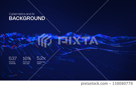 Abstract future ai background with blue big data and digital dots for tech and technology science presentation. Line cyber business network 3d backdrop. Connection graphic design. 138080778