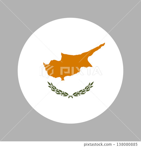 Cyprus flag circle badge, icon. Round Cypriot flag button, sticker. National flag of Cyprus ensign banner, background. Flag with Cyprus entirety shape of island with two olive branches below on white. Cyprus flag circle badge, icon. Round Cypriot flag button, sticker. National flag of Cyprus ensign banner, background. Flag with Cyprus entirety shape of island with two olive branches below on white. 138080885