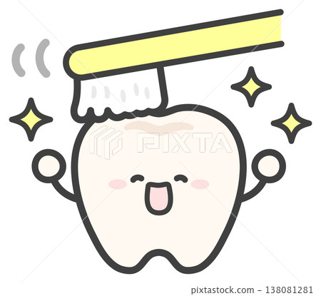 一幅可愛的插圖，描繪了人們用黃色牙刷刷牙的情景。 138081281