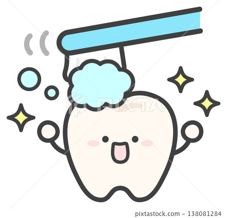 A cute illustration of teeth brushing with a toothbrush and toothpaste. A cute illustration of teeth brushing with a toothbrush and toothpaste. 138081284