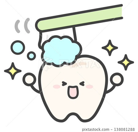 用牙刷和牙膏刷牙的插圖。 138081288