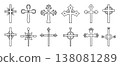 Christian cross black line icon set. Monochrome outline decorative sign collection, isolated religious symbols, elegant and stylish various cliparts 138081289