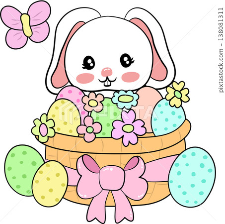 Kawaii Bunny in Easter Basket with Eggs Clipart Kawaii Bunny in Easter Basket with Eggs Clipart 138081311