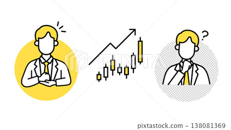一幅描繪工人分析股票投資圖表的插圖。 138081369