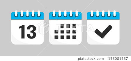 Set icons page calendar - day 13, agenda, done 138081387