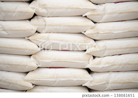 Rice in stacks of plastic bags Rice in stacks of plastic bags 138081651