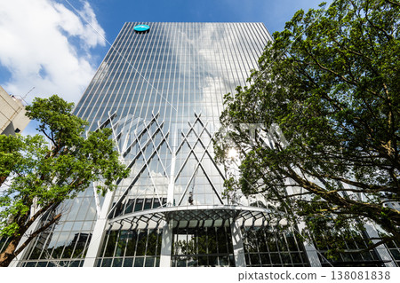Low-angle view of the E.Sun Financial Holdings Second Headquarters building in Taipei, Taiwan. Low-angle view of the E.Sun Financial Holdings Second Headquarters building in Taipei, Taiwan. 138081838