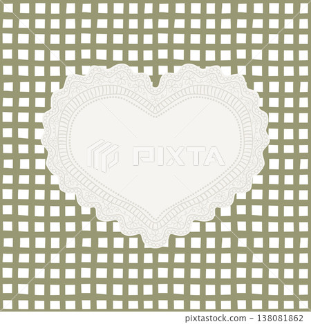 Vintage lace doilies, romantic frame on the green checkered background. Vector whimsical wedding element 138081862