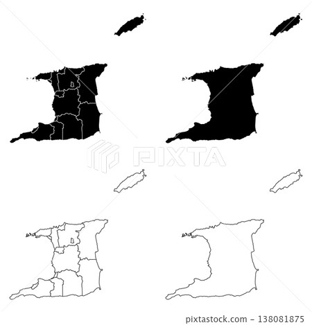 Trinidad and Tobago Outline and Solid Fill Map Set. 138081875