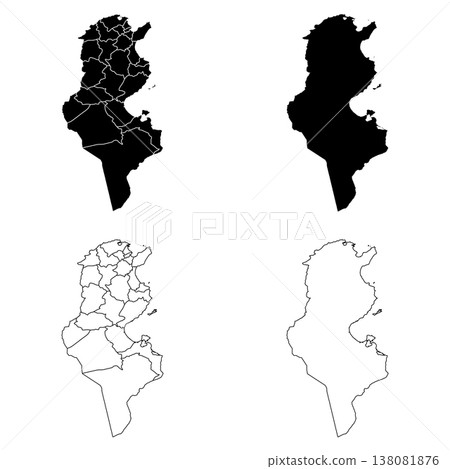 Tunisia Outline and Solid Fill Map Set. 138081876